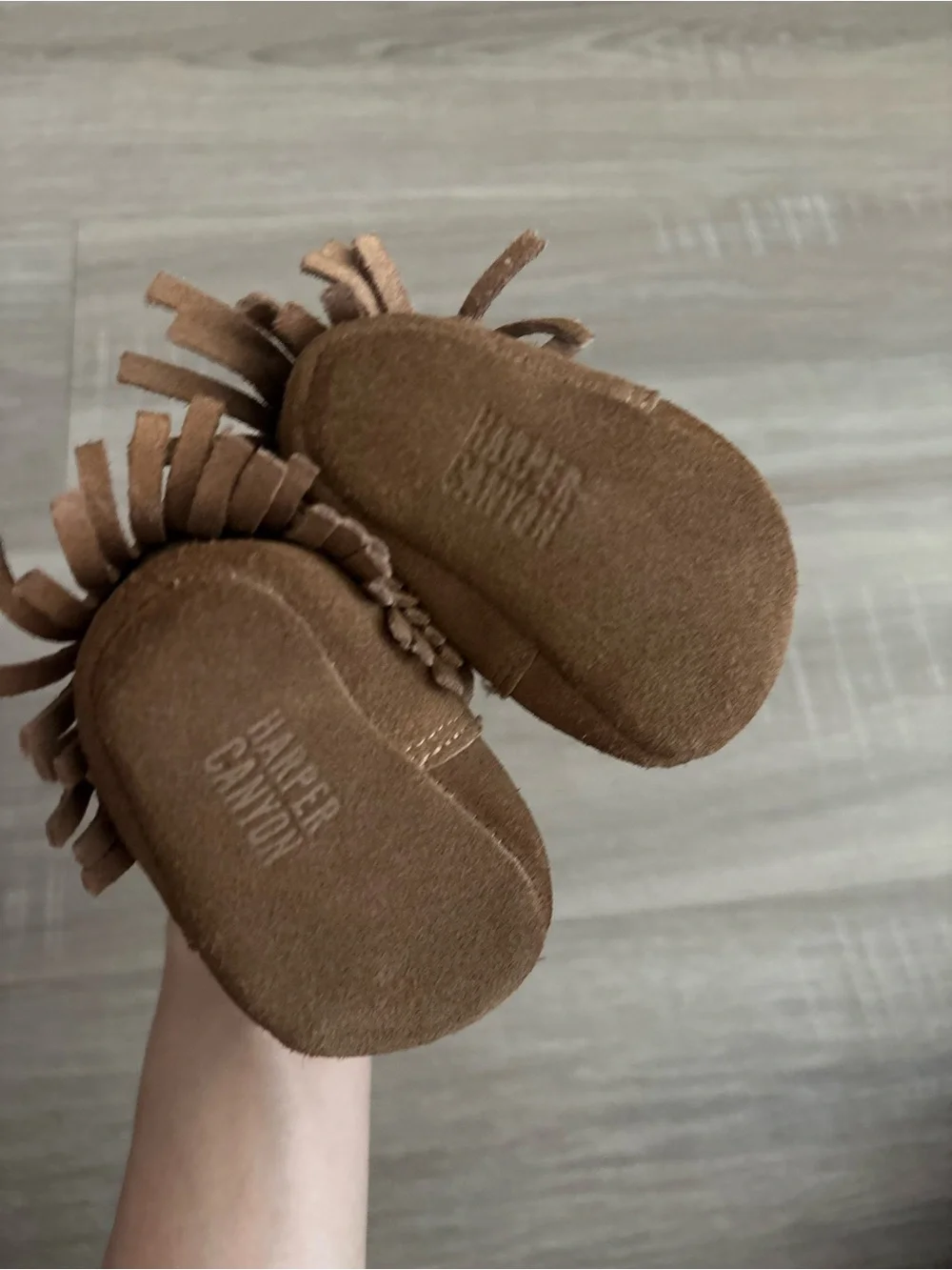 Harper Canyon Suede Brown Baby Brown Fringe Booties 1c